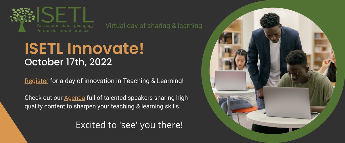 DrCarrolWarren's tweet photo. My colleagues, @DianeDChapman @DrMBartlett  and I invite you to attend the 2022 ISETL Innovate! virtual retreat. Registration is live and brings together #teachingandlearning #SoTL #higheredteaching #ISETL22 https://t.co/hna8Ig336z https://t.co/RFNEc1qnrd
