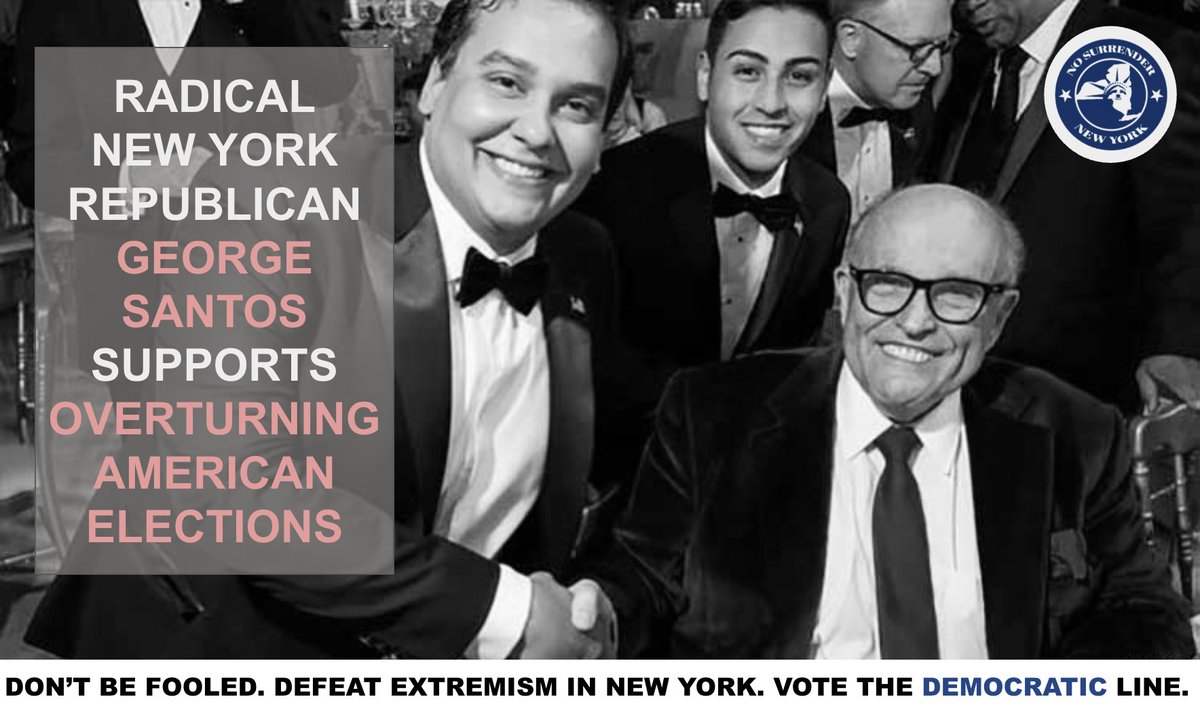 NoSurrenderNY's tweet photo. Extremist Long Island Republican George Santos attended a Stop the Steal rally and promotes the Big Lie. Democracy is on the ballot in November. #NY03 #NoSurrenderNY https://t.co/2HDPxoc6mg