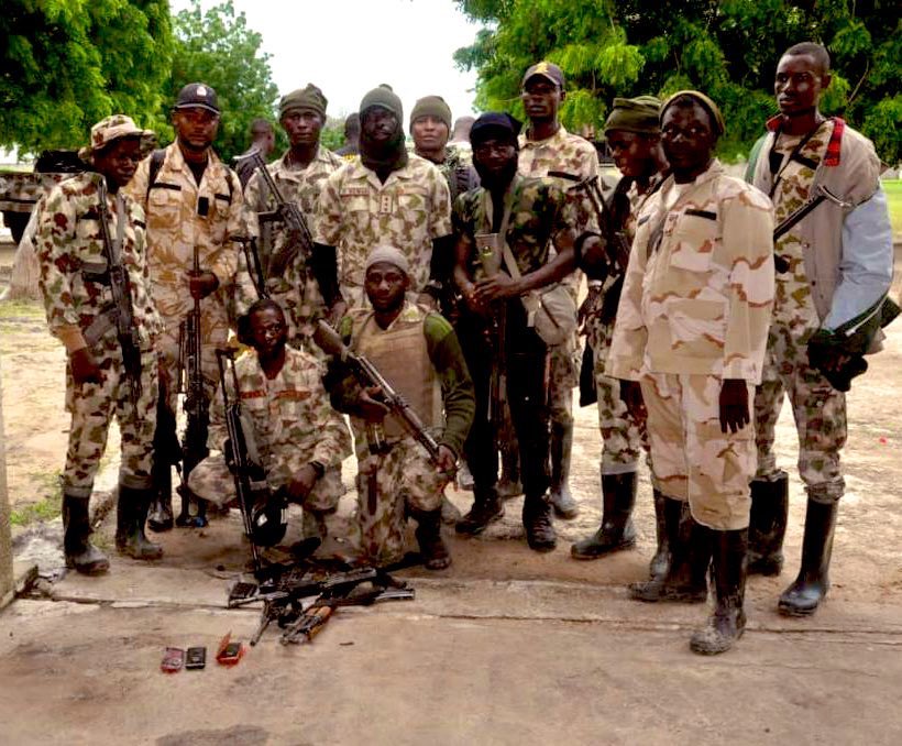 HQNigerianArmy's tweet photo. BREAKING: Troops of Operation Desert Sanity on Monday 29 August 2022 neutralized several ISWAP/BokoHaram terrorists during a successful night ambush operation around Tamsun Ngamdu general area in Yobe State. Troops also recovered weapons, ammunition, mobile phones &amp; a motorcycle. https://t.co/lSjVpXfAoc
