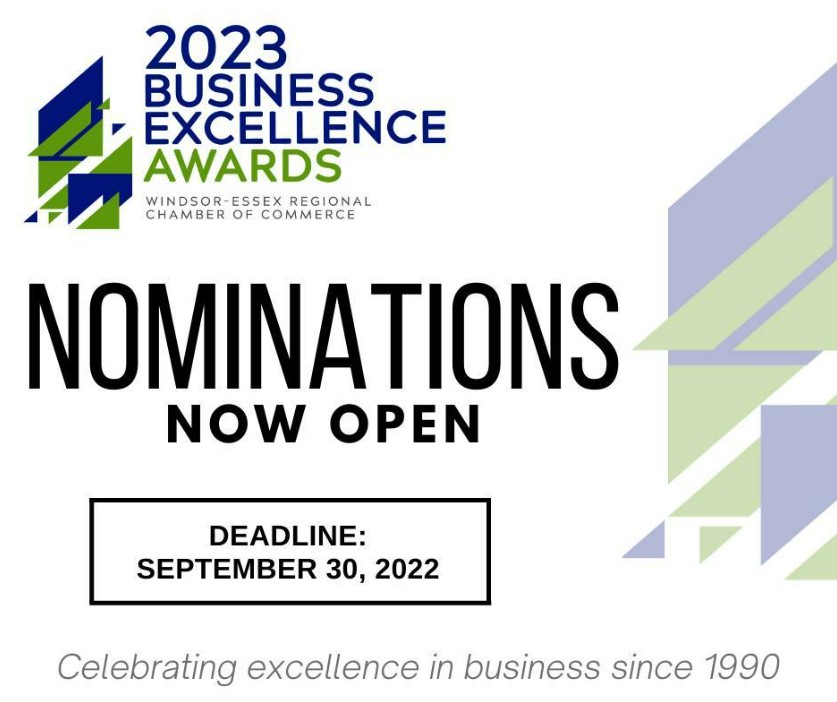 WEsmallbusiness's tweet photo. Nominations are now open for the Windsor-Essex Regional Chamber of Commerce 2023 Business Excellence Awards! @WERCofC
Be sure to get your nominations in before September 30. #WindsorEssex #WEChamber #CelebratingExcellence

Learn more and nominate today: https://t.co/avUS9VpJYq https://t.co/Y3bN5MVOQU