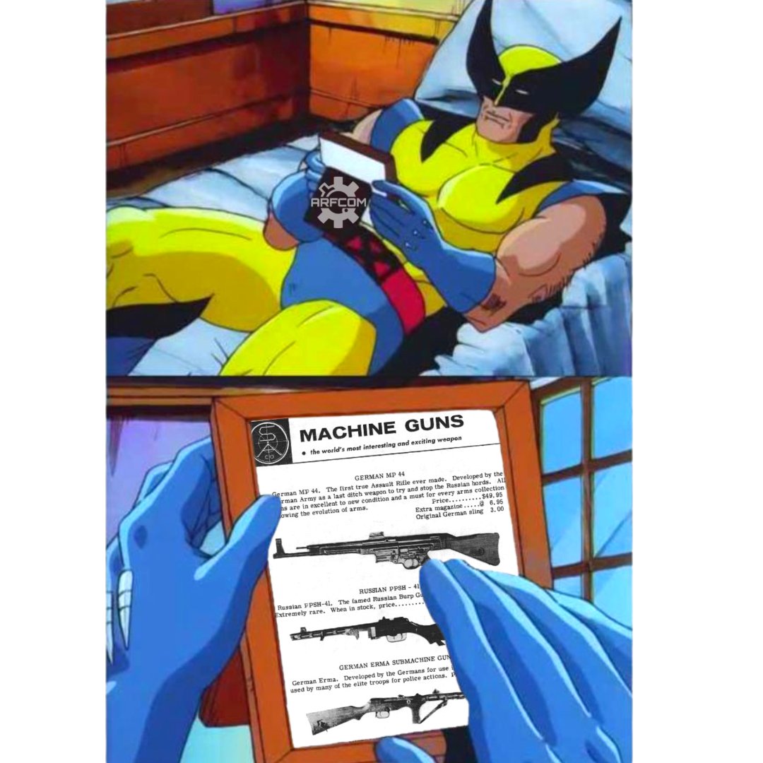 ARFCOMACTUAL's tweet photo. Back when gun laws were lit 😓

#2A #takemeback #throwback #Wolverine #Wolverines #IYKYK #pewpewlife #pewpew #guns #gun #machinegun #arfcom #rangeday #meme #memes #dankmemes #humor #ShallNotBeInfringed #freedom #gunculture #firearms #firearm #pews #wolverinememe https://t.co/pzfAgTOoXK