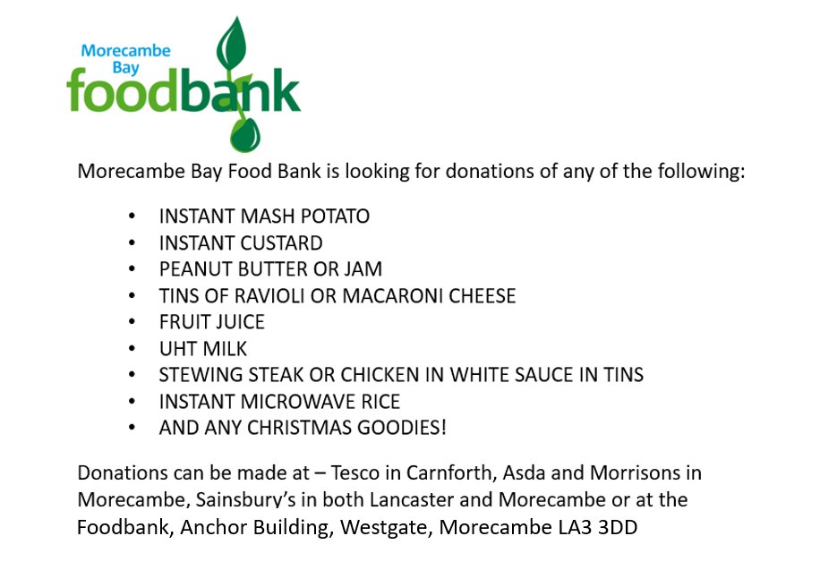 Morecambe Bay Food Bank is looking for donations - so if you can help, please do.