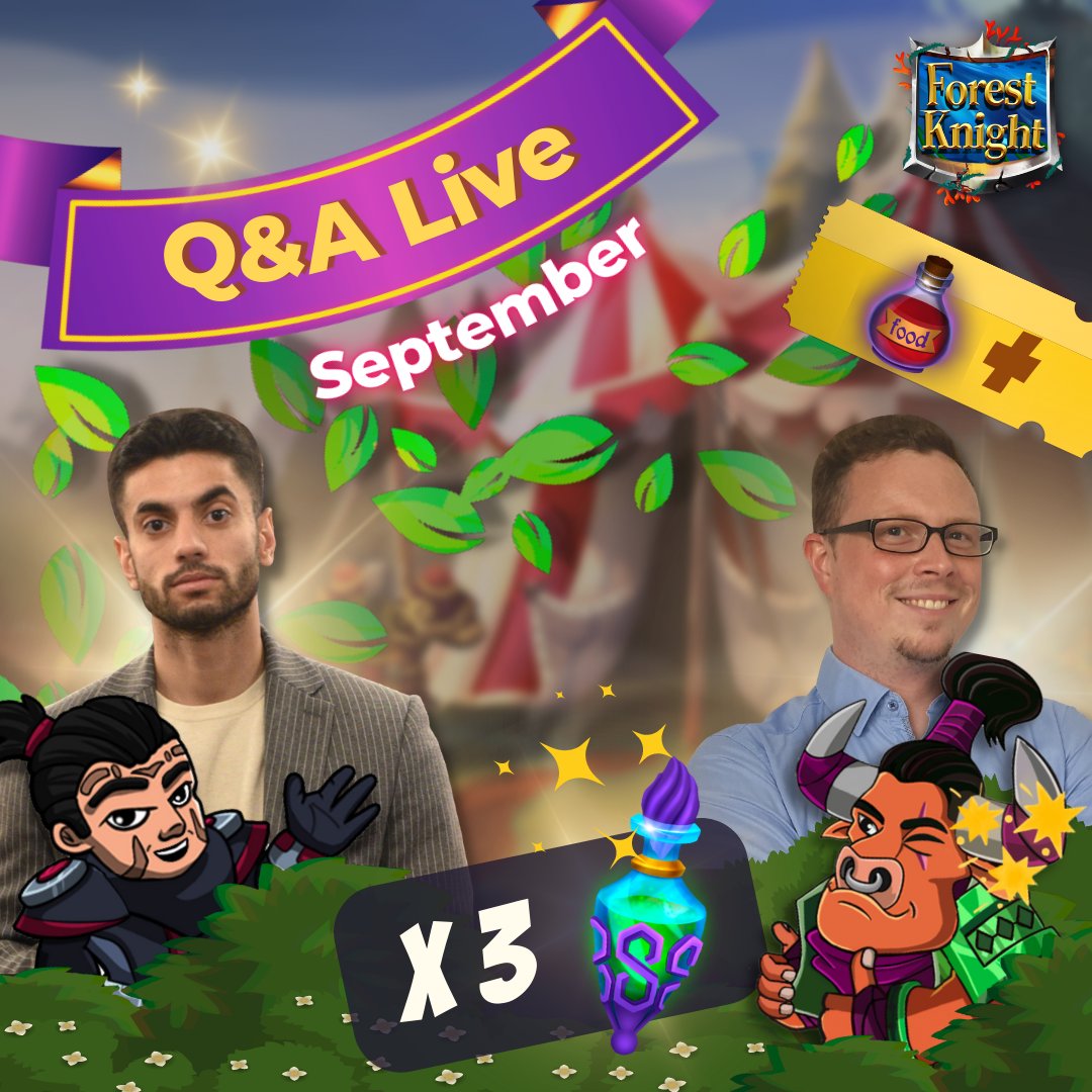 ForestKnight_io's tweet photo. Greetings, honorable Knights!

It's another Devs vs. Players Q&amp;A event!

Join us on the 2nd of September, 15:00 UTC +0. Learn more about the Season 1 announcement, the NFT marketplace, and the upcoming features.

#playtoown #blockchaingame #forestknight #ama #NFT https://t.co/PQgBwQFIEc