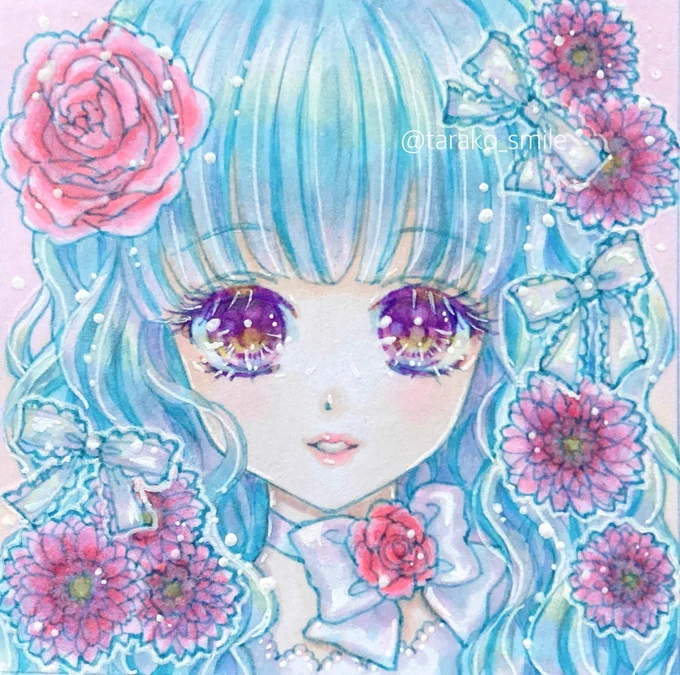 #今月描いた絵を晒そう#8月の終わりにあなたの作品見せてください#夏の終わりの芸術祭今月はミニ原画3枚でした線画にマルチライナーターコイズを使って描いたお気に入りの子たち 