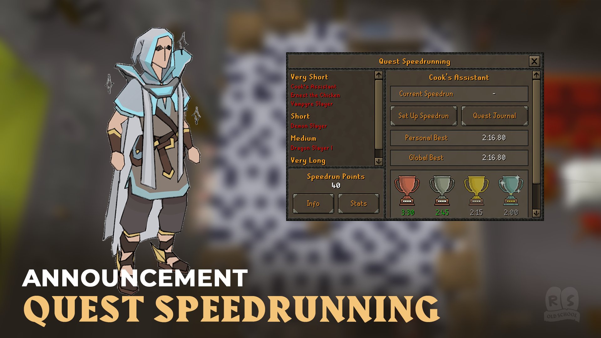 Old School RuneScape on X: 🏃‍♂️💨 Zoom your way through Gielinor with our  newest game mode: Quest Speedrunning! 🏆 Unlock trophies and earn new  tradeable cosmetic rewards, plus a sense of overwhelming