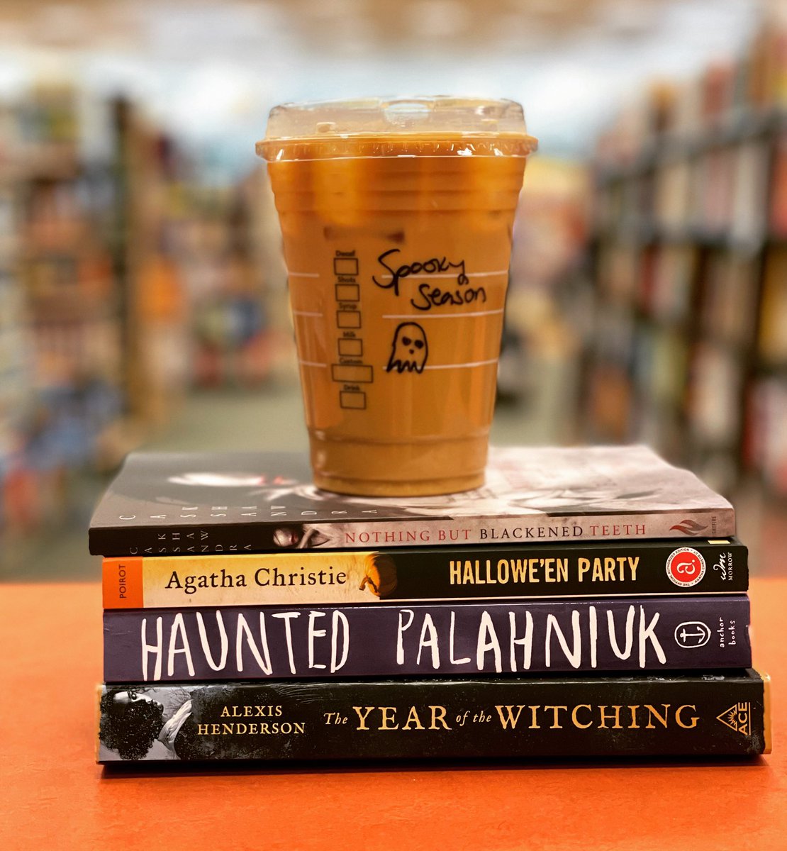Spooky Season is officially upon us! Pumpkin Spice is BACK. Grab a creepy read and head over to our Café today to celebrate! #pumpkinspice #spookyseason