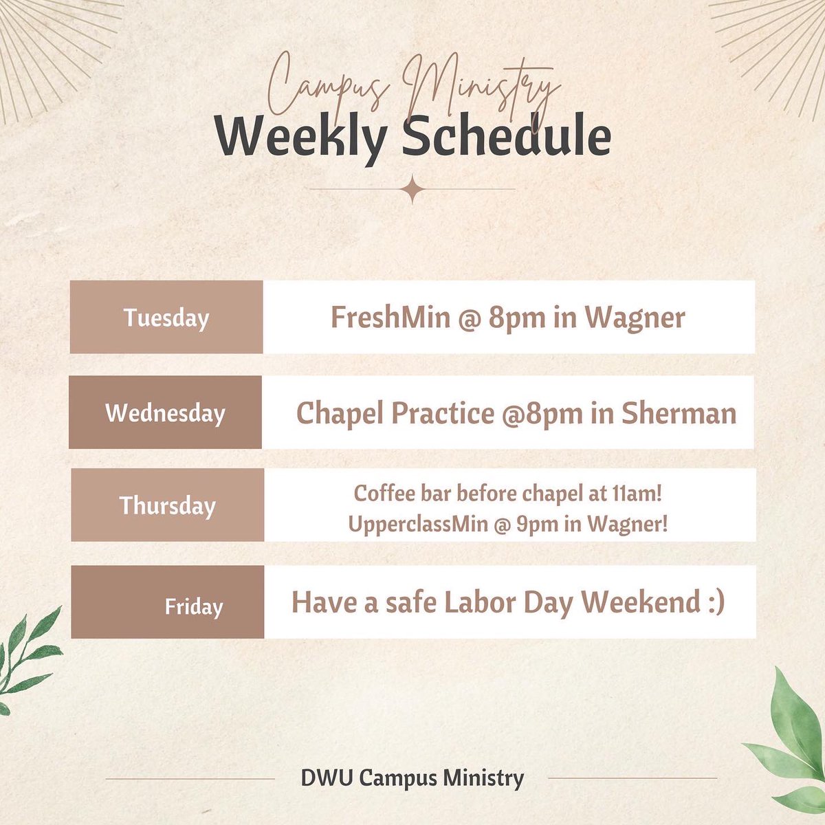 dwucampmin's tweet photo. Check out what’s happening this week with campus ministry!

Our first care bear of the week is senior, Andrea Hult! https://t.co/DxCguklHMm