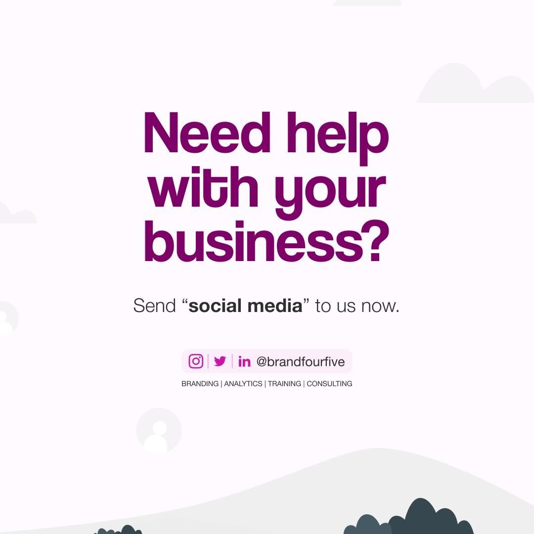 brandfourfive's tweet photo. Need help? 
Do you need help with growing your business on social media, send “social media” to us now. https://t.co/N3mBtt2lc0