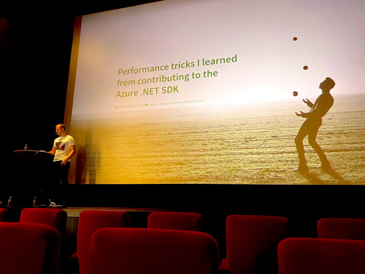 Code Therapist 🇺🇦 (@code_therapist) on Twitter photo Now listening to <a href="/danielmarbach/">Daniel Marbach🇨🇭</a> with „Performance tricks I learned from contributing to the Azure .NET SDK“. #dotnet #azuresdk Now listening to <a href="/danielmarbach/">Daniel Marbach🇨🇭</a> with „Performance tricks I learned from contributing to the Azure .NET SDK“. #dotnet #azuresdk