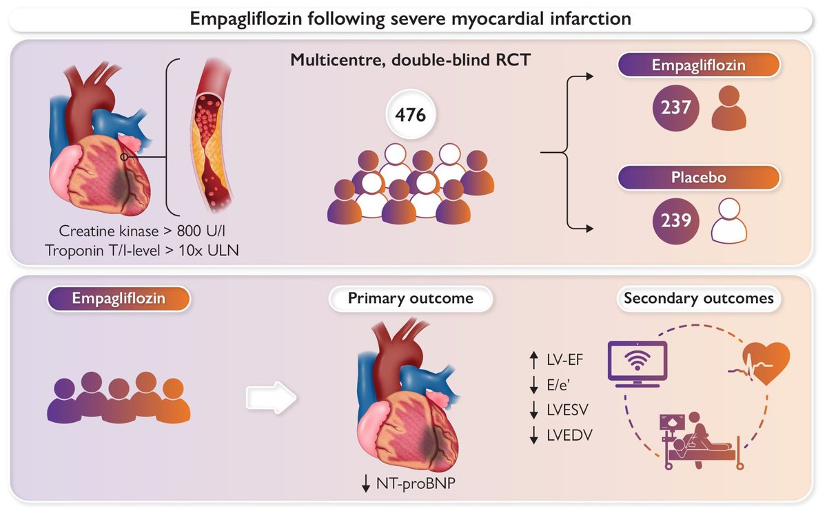 JSillerMatula's tweet photo. We are thrilled to share with you that the results of the EMMY trial are published #ESCCongress #EHJ.
 
EMPAGLIFLOZIN administered immediately post large MI with #PCI improved:
- NT-proBNP levels and
- markers of cardiac structure and function

https://t.co/iJ8NMVAsxo https://t.co/u8k0CQWaLQ