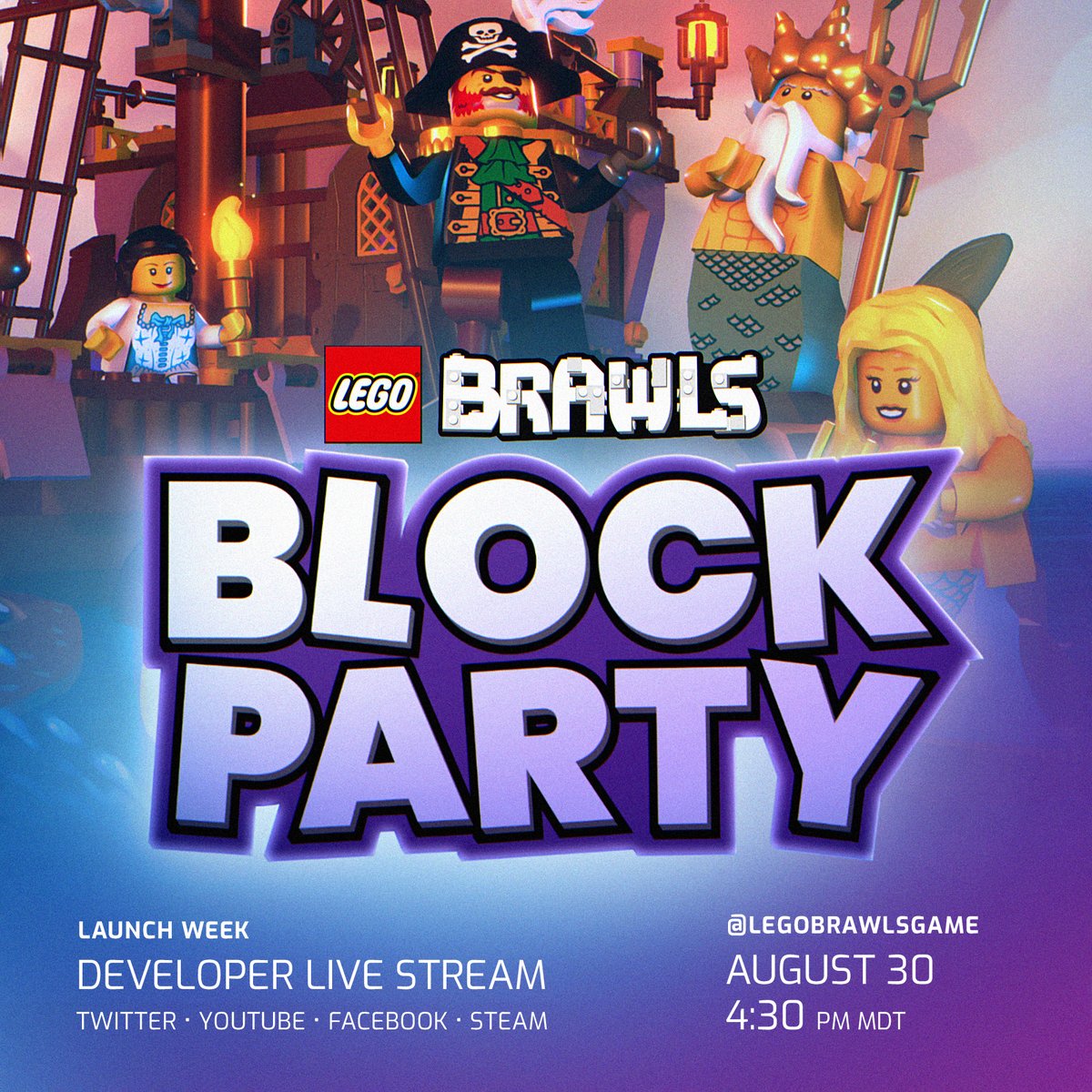 📣  BLOCK PARTY! 📣 

🔴  We're going LIVE at 4:30 PM MDT on Twitter for some minifigure mayhem!
...Be there or be square... 😁