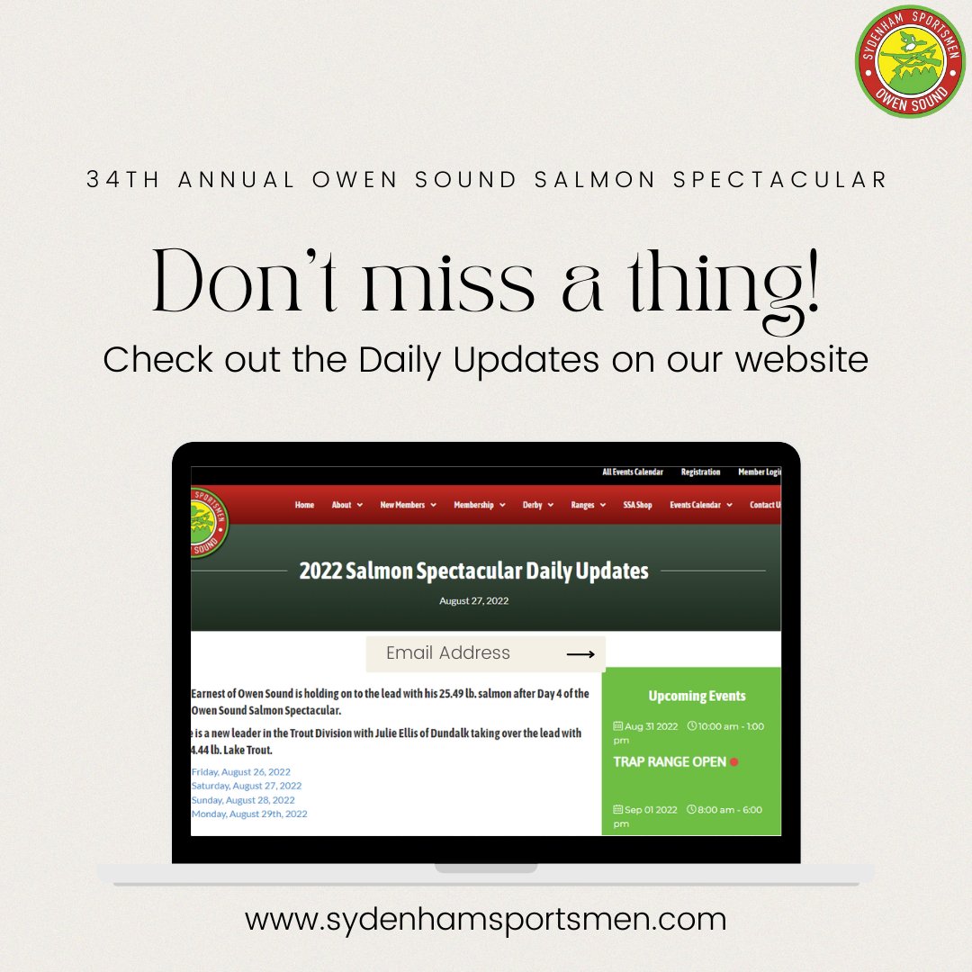 Daily Updates on our website - sydenhamsportsmen.com/derby-news-res…

#OSSalmonSpectacular34 #sydenhamsportsmen #salmonfishing #greybruce #ontariofishing #ontariofestival #owensound #greybrucecounty #ontario #angler #georgianbay #fishing #owensoundsalmonspectacular #fish #fishingaddict
