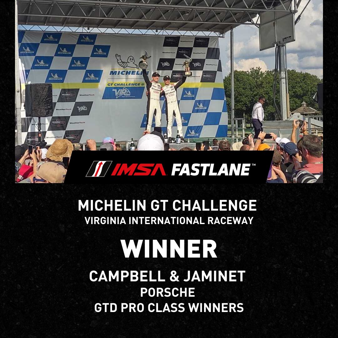 Congratulations on the win <a href="/VIRNow/">VIRginia International Raceway</a> <a href="/Mathjaminet/">Mathieu Jaminet</a>
 &amp; <a href="/mattcampbell22_/">Matt Campbell</a> Superb performance totalling  🏆🏆🏆🏆🏆 for the season!
<a href="/pfaffmotorsport/">pfaffmotorsports</a> 
#TeamPorsche | #IMSA | #IMSAFastlane | #MichelinVIR