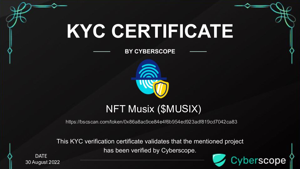 cyberscope_ann's tweet photo. We just finished the KYC for
 @NFTMusixbsc

Check the certification.
https://t.co/aRBW0YDSWp

Want to get KYC for your project?
https://t.co/BpKMpQ6c5z

#Crypto #Blockchain #Kyc https://t.co/cVXu2Whfm2