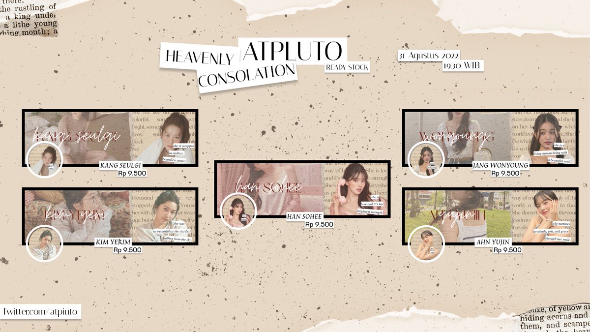 atpIuto's tweet photo. ⠀
⠀ Help RT? Thank you!⛅️

⠀⠀ ⠀⠀ ⠀⠀PLUTO: Ready Stock! 

Layout ready stock dengan wajah tertera datang~🥳

'Heavenly Consolation'  bisa dibeli pada:

31 Agustus 2022
19.30 WIB 
via DM dengan menyebutkan nama wajah yang ingin dibeli ya! 

More? Scroll down⬇️

#zonauang https://t.co/qRKANf7NJ1