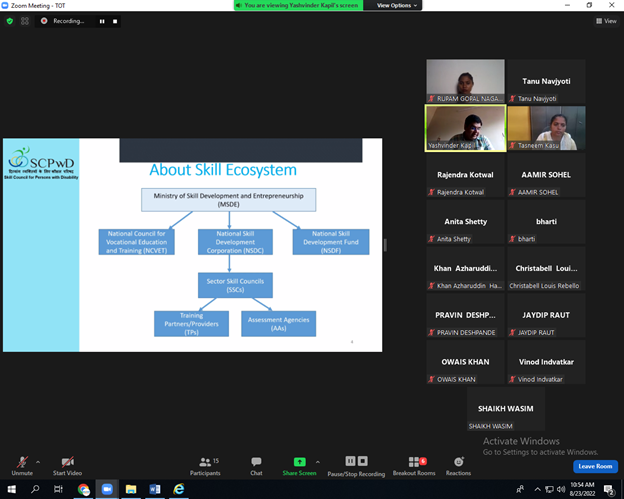 SCPwD's tweet photo. Ongoing Batch of Training of Trainers being conducted online for Maharashtra State by Skill Council for Persons with Disability.
#ToTbatche #ToTbatcheinMaharashtra #skillindia #skillforlife #skillcouncil #scpwd #Skill4All https://t.co/eCCSJ7BRRv