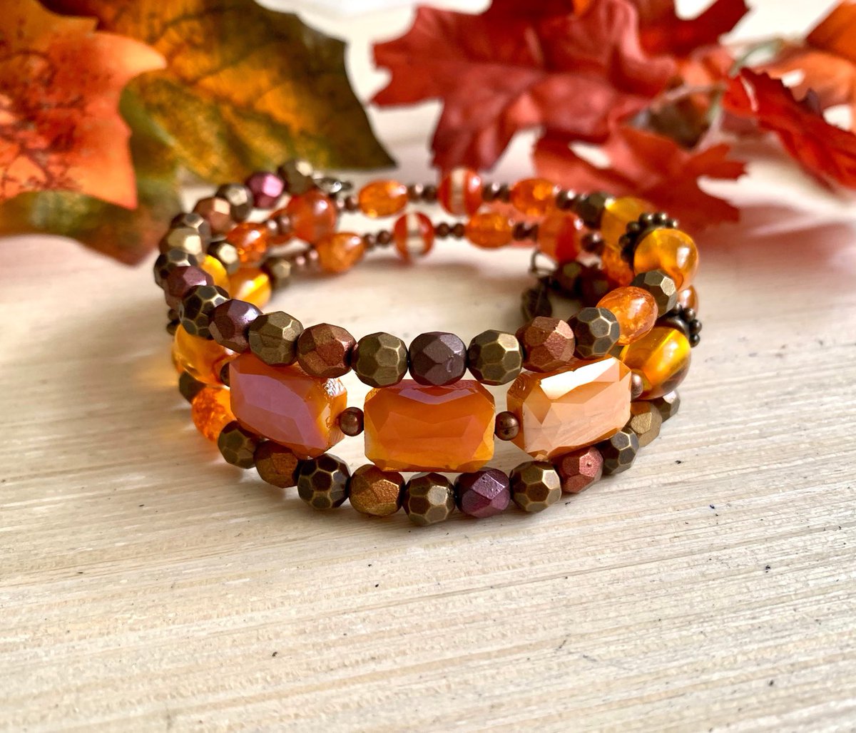 #Kaybejeweled #etsy shop: Orange Rectangle Memory Wire Bracelet - Fall Autumn Jewelry - Rustic Jewelry etsy.me/3eaxP0U #memorybracelet #coilbracelet #autumnjewelry #falljewelry #rusticjewelry #orangebracelet #Kaybejeweled
