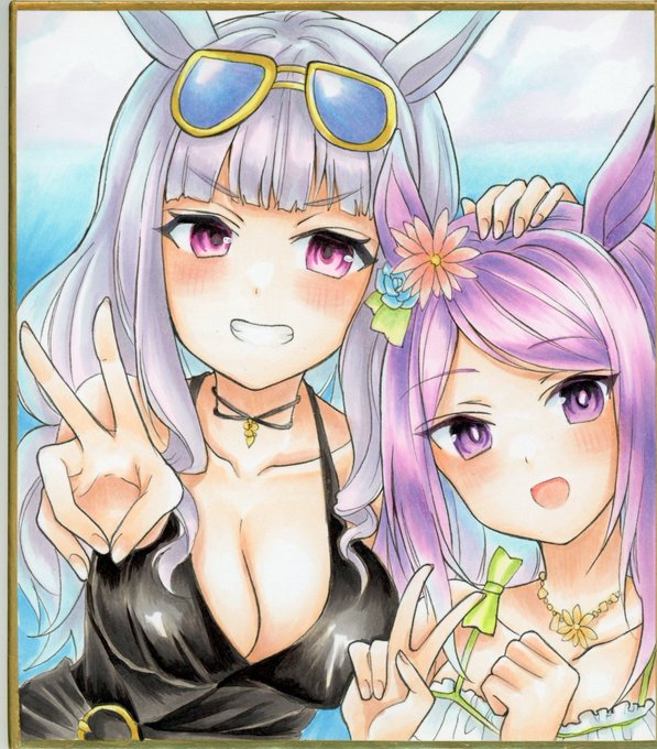 水着ゴルシとマックイーン
#ウマ娘
#コピックイラスト 
#ゴールドシップ
#メジロマックイーン 