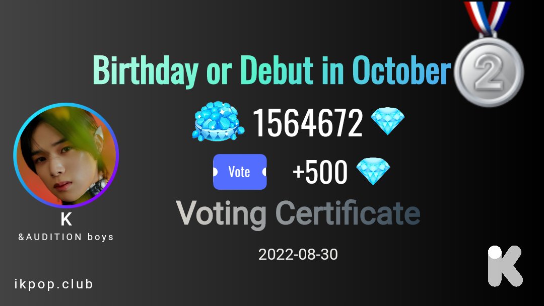 KWORLDBASE_twt's tweet photo. I voted for K at #iKPOP!
Total diamonds count: 1564672
Rank: 2
https://t.co/5U7K0X18qA
 #K  #ケイくん  #andAUDITION #andAUDITION_K https://t.co/duFkKB0ely