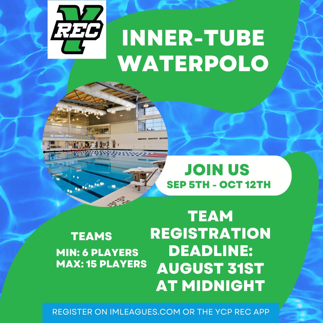 Innertube Waterpolo Registration closes TOMORROW (Wednesday). Sign-up now on the YCP Rec App to cool down in the pool and join in the fun! <a href="/yorkcollegepa/">York College of Pennsylvania</a>
