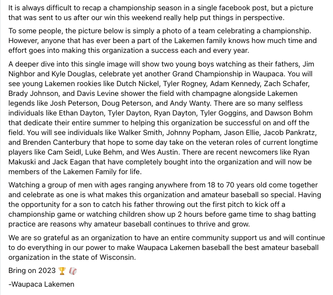 waupacalakemen's tweet image. I'm sure there are a few amateur baseball teams out there that can relate to this post!!