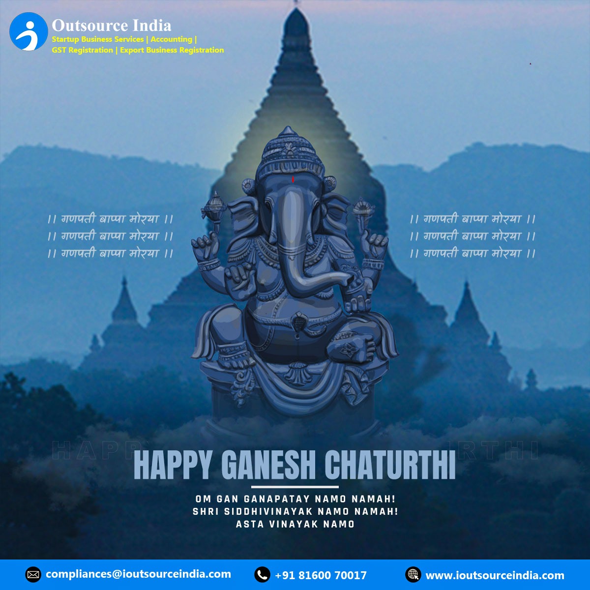 IOutSourceIndia's tweet photo. May Your Company Is Bestowed With The Divine Blessings Of Lord Ganesha. Warm Wishes On Ganesh Chaturthi To All Of You And Your Company.

Happy Ganesh Chaturthi To Everyone!🎊💓

#GaneshChaturthiCelebration #ganeshchaturthi2022 #ganeshchaturthiwishes #iOutsource_India https://t.co/jV9EZMQlFu