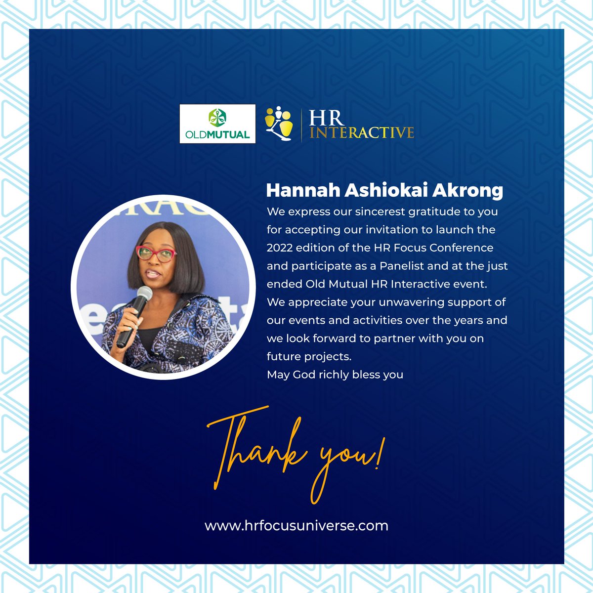 HRFocusU's tweet photo. Thank you @ashiokai for teaching attendees of the just ended Old Mutual HR Interactive to be open, innovative, and also mingle with their peers in other institutions to find innovative solutions for their organisations”.
We are grateful!
#Hrinteractive https://t.co/hLxIKrrsXe