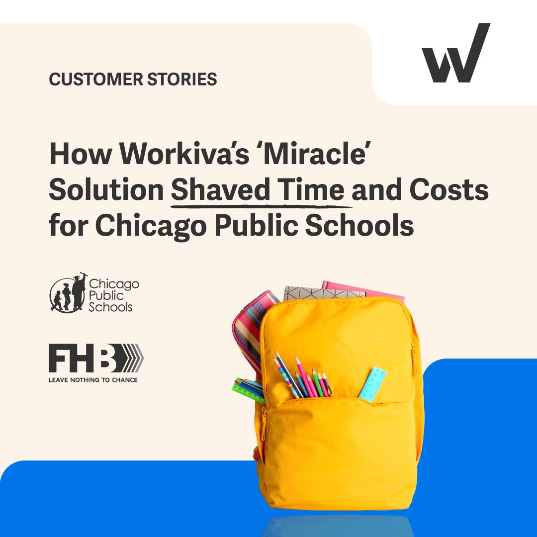 Workiva's tweet photo. Find out how Chicago Public Schools knocked 500 hours off its overtime load and saved $30,000 in external consulting fees with the @Workiva platform: https://t.co/nkNODttjod
#WorkivaCustomer #FinancialReporting #ManagementReporting
@ChiPubSchools @fhb_inc https://t.co/YUDjC2weCg