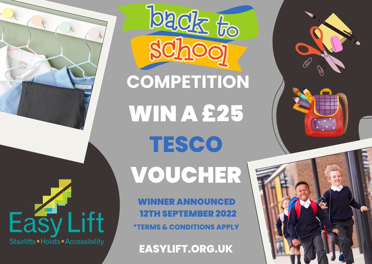 Stairliftrental's tweet image. ✏️#BacktoSchool Competition✏️ 

We are giving you the chance to WIN a £25 Tesco Voucher! This might be helpful for school things or a little treat 😃

For the chance to WIN simply:
1. 'Follow' our page.
2. 'Like' and RT this post.

Good luck 👍 
#nefollowers