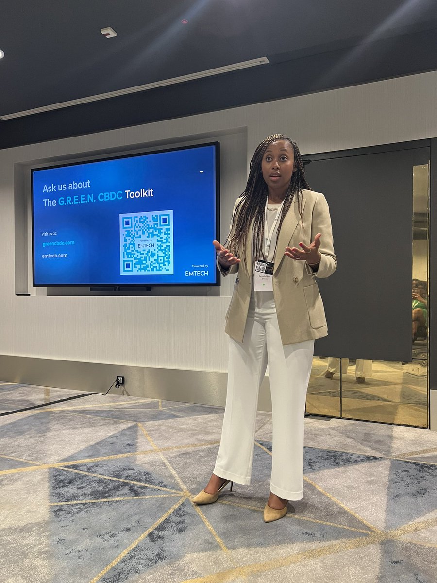emtech_inc's tweet photo. Our CEO @CarmelleCadet passionately talks about G.R.E.E.N. CBDC framework at the #CBDC conference. #GREENCBDC #FinancialInclusion #greentech #Ecosystem #innovation https://t.co/i3HsbVkn39
