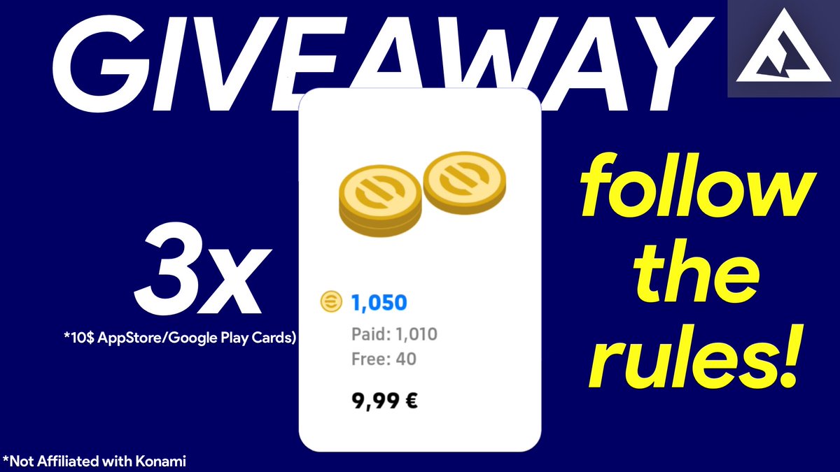 eFootballMobi's tweet photo. GIVEAWAY!!! 🎉 
3x 1050 eFootball Coins! (*10$ AppStore/Google Play)
Rules:
1) Subscribe: https://t.co/RKXq2utO6w
2) Follow @RealFerst on Twitter
3) RT and Share!
(*Not Affiliated with Konami*) https://t.co/49HbHDaE4v