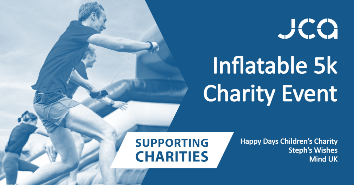 jcaengineering's tweet photo. Our team is taking part in the #Inflatable5k in #StAlbans this Saturday, tackling 32 gigantic obstacles to raise money for three #charities - @HappyDays_UK, @StephsWishes and #MindUK. Support the team and donate to our charity fundraising page - https://t.co/EJ6Fl5HnWq https://t.co/IZMdtslDP5