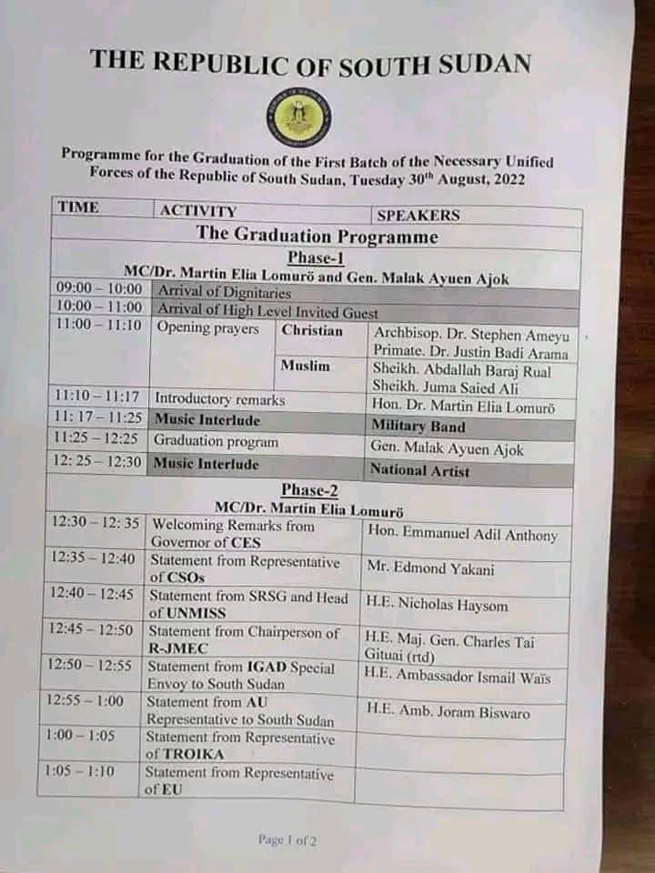 GraceJohnKenyi's tweet photo. #SSOT excluding Hon. Angelina Teny, the State Minister of Defense, in the agenda for the graduation of the unified forces is lack of political will to promoting gender equality. This is lack of recognition to women's contribution in leadership.
@ngowgwps @TheWIPCentre @CCscov https://t.co/ykMchFsWo9