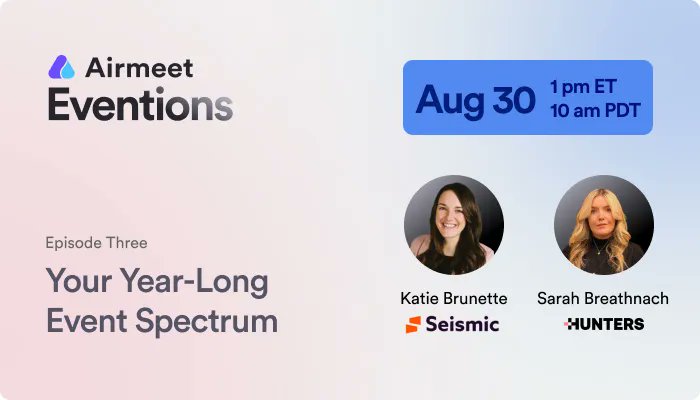 Airmeet's tweet photo. Join us today for an insightful session that discusses the significance & power of hosting events throughout the year while staying relevant to your audience through value-based knowledge sharing.
Shout out to our partners - @Agorapulse, HockeyStack, and @lavenderhq
#eventions https://t.co/APOKjqRBNl