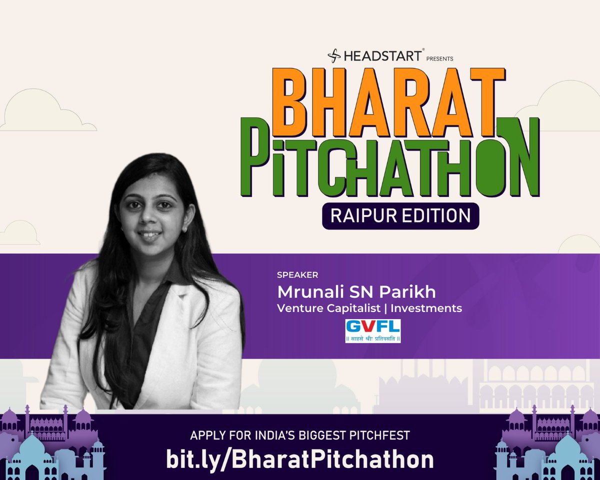 Meet our speaker <a href="/mrunali_parikh/">CA Mrunali SN. Parikh</a> 
She is a Chartered Accountant working with GVFL with experience in Financial Statement Analysis, Taxation, Financial Modelling, Valuations.
Pitch directly to veterans at Bharat pitchathon on 3rd sept <a href="/36incCg/">AIC@36inc</a> 
Apply bit.ly/BharatPitchath…