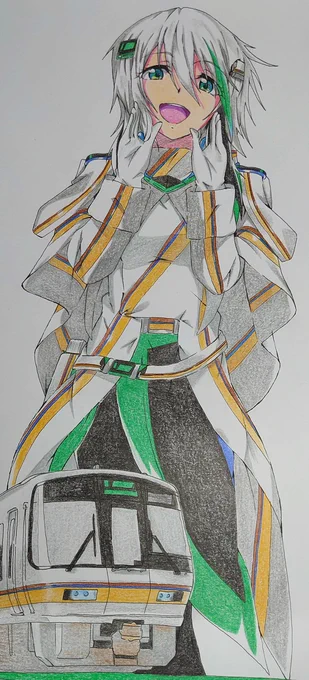 大和路快速/大和路歴都(れき):CV/五十嵐裕美 #鉄道擬人化 #フェアリーレイルウェイズ #オリジナル #描き鉄 #創作 #イラスト #アナログ #色鉛筆 #JR西日本 #221系  