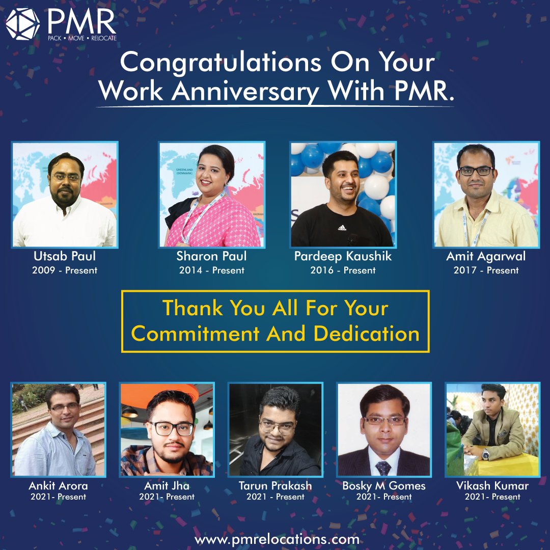 Pmrelocations's tweet photo. Wishing each and every one of you a Happy #WorkAnniversary!
You all have been a significant part of #PMR and together, we take pride in your accomplishment and commitment to excellence!
Heartiest Congratulations!! #PMRians
.
#WorkLife #anniversary #LifeAtPMR #PMRChampions https://t.co/JJ0LhrQUXB