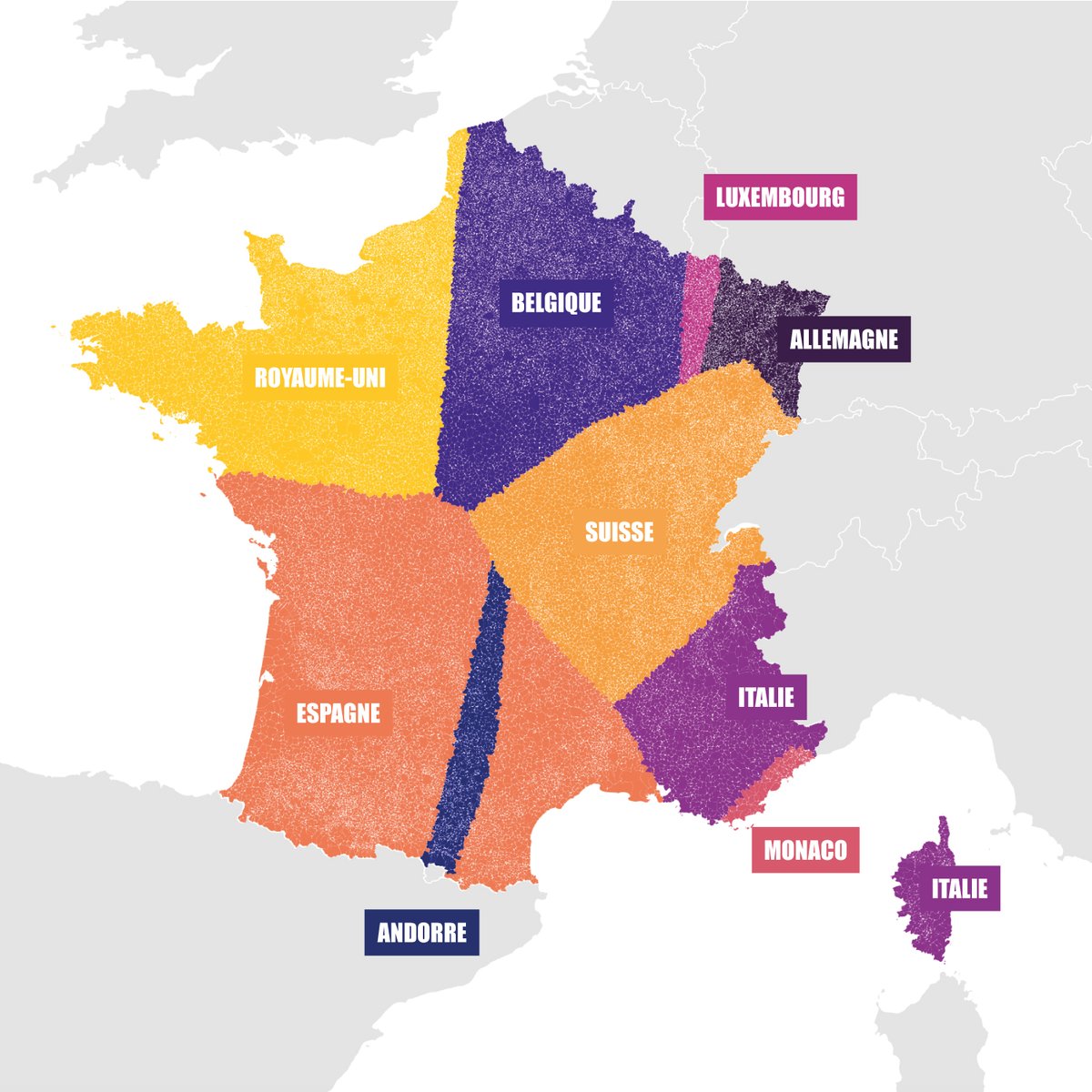 🚨CARTE TRÈS IMPORTANTE 🚨

De quelle pays votre commune (de France métropolitaine) est-elle la plus proche ?

🗺📏🇫🇷