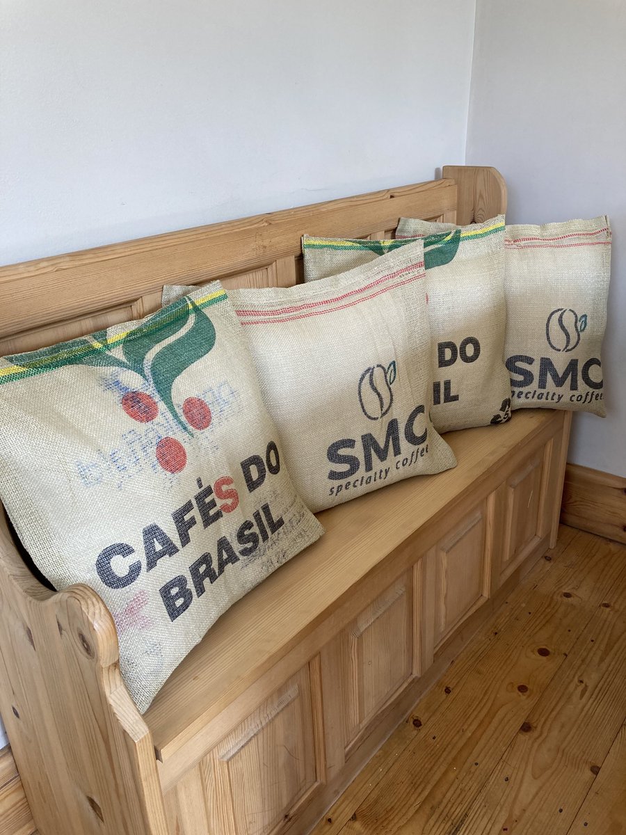 SashaMorgan_'s tweet photo. Cushion covers, I made from coffee sacks, free from Atkinson Coffee #coffeehopper https://t.co/NKWIvhz1mM