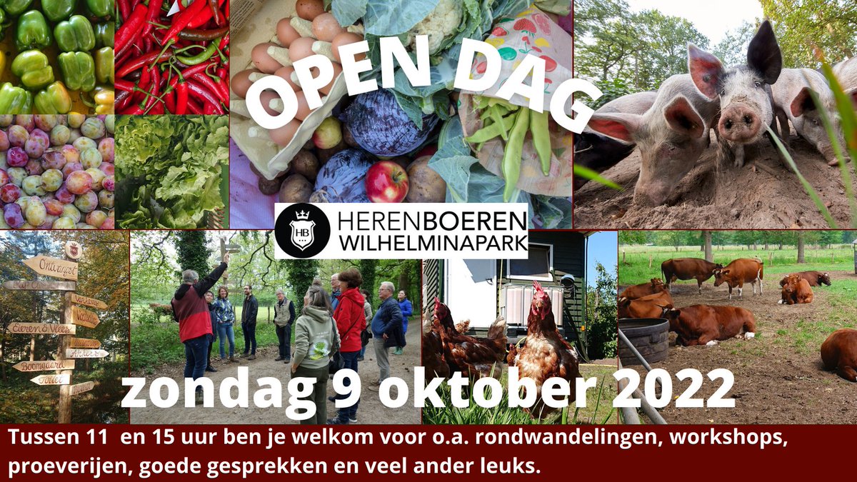 Op zondag 9 oktober openen we de poorten voor een open dag. Het wordt een leuke dag met o.a. rondleidingen, excursies, proeverijen, workshops en veel meer leuks; voor iedereen van jong tot oud. Houd onze site en social mediakanalen in de gaten voor programma-updates. #Herenboeren