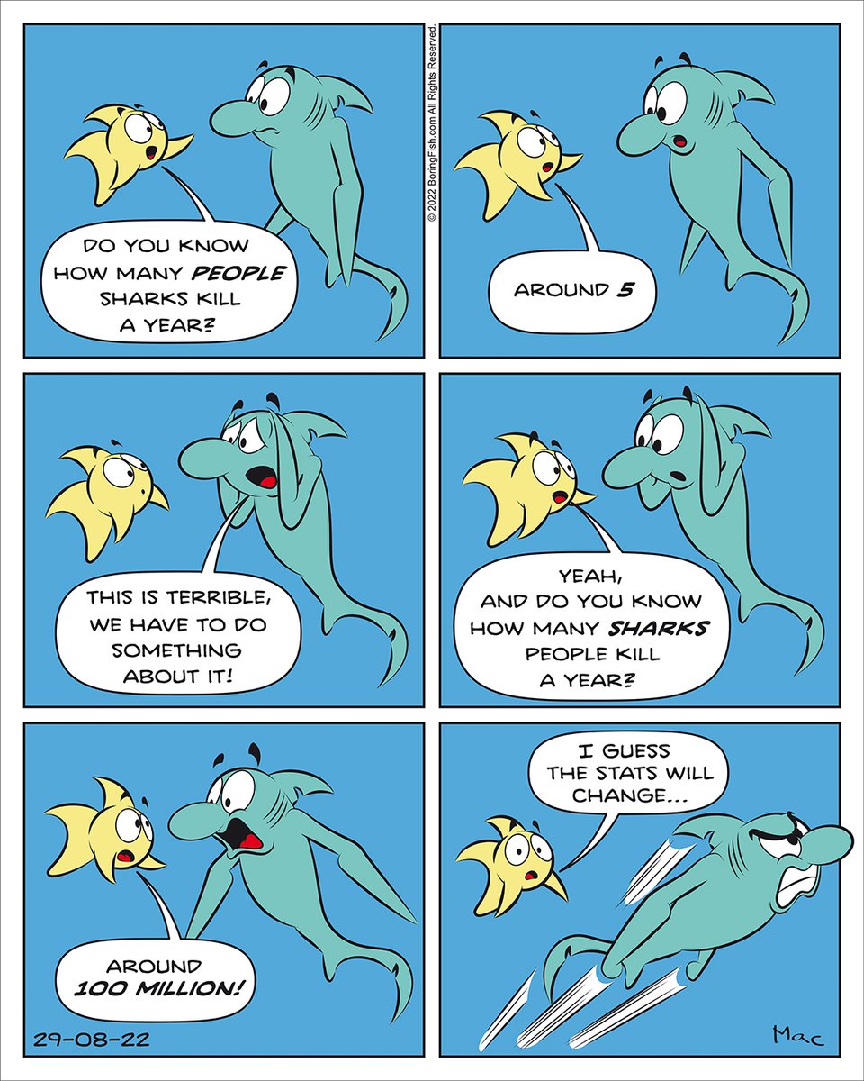 It's just a statistic...
.
.
.
.
.
.
#shark #comicstrips #webcomic #cartoons #comic #comicstrip #fish #illustration #jokes #boringfishcomics #cartoon #comicart #webcomics #comics #sharks
