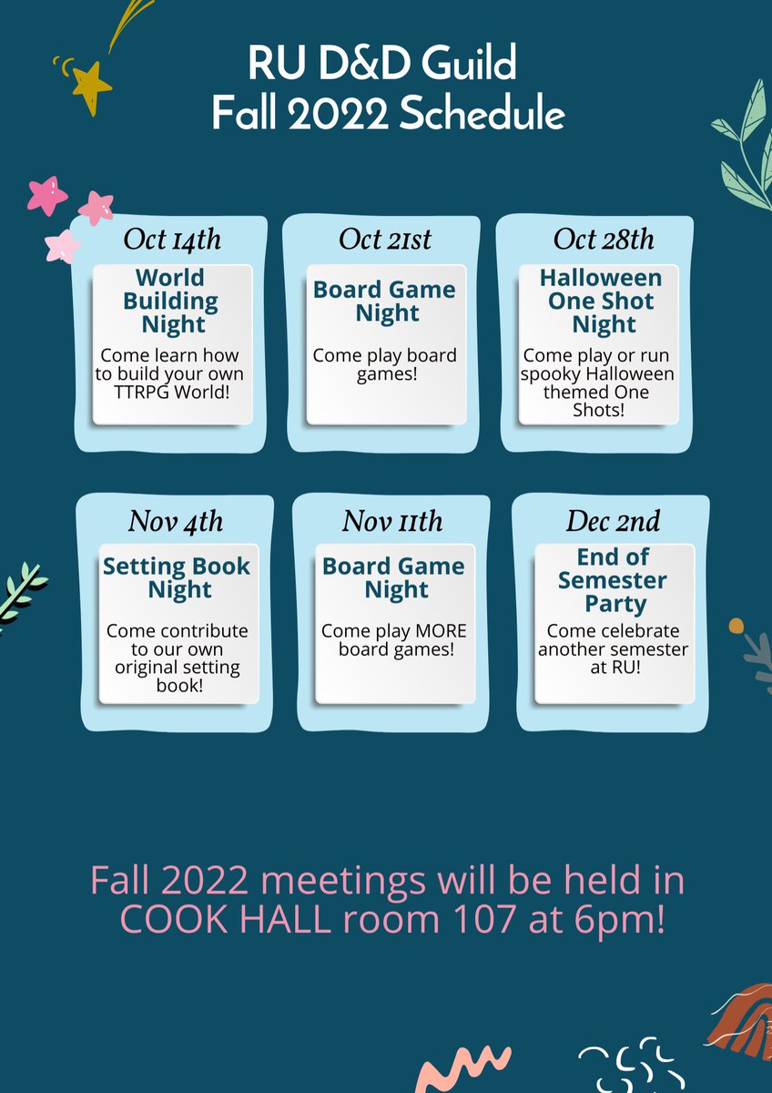 radforddnd's tweet photo. **SCHEDULE UPDATE!**
All meetings aside from the Interest Meeting will be held in COOK 107! https://t.co/AYGjZV3iE7