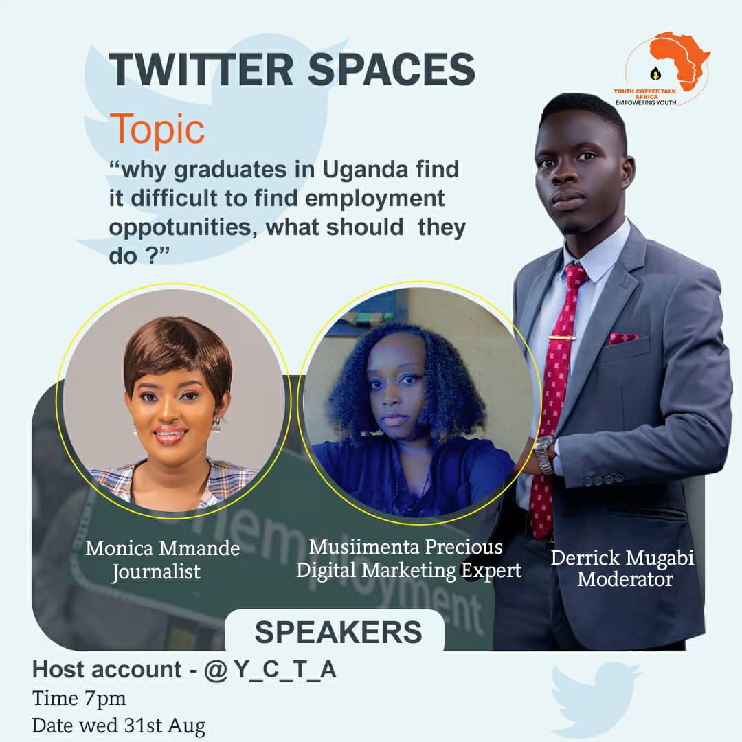 According to National Planning Authority statistics released in 2021, 700k people join the job market every year regardless of qualification but only 90k get something to do. 

Join us in tomorrow’s space  at 7 pm to know what we should really do as graduates 
#YctaOnUnemployment