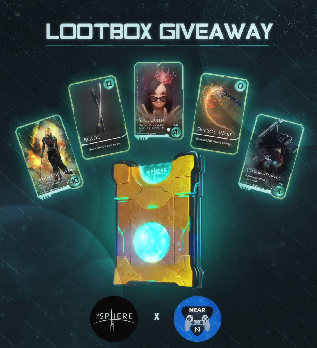 It's time for a new #giveaway! 🚀

Our friends from @TheSphereGame1 want to give us 5 Lootboxes 🎁

1 Gold Lootbox🥇
2 Silver Lootbox🥈
2 Bronze Lootbox🥉

To Enter:
1️⃣ Follow @TheSphereGame1 &amp; @NearGamesGuild 
2️⃣ Like + RT
3️⃣ Tag 2 Friends

#NEARGames #NEARnft #NFTGame #NEAR