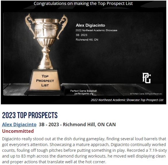 AlexDigiacinto's tweet photo. Honored to have been selected to the Top Prospect List this past weekend at the Perfect Game Northeast Academic Showcase. Big thanks to the PG team down in Brentwood, who ran an absolutely awesome event.
@PGMidAtlantic @PGShowcases @PG_Uncommitted @BUncommitted @TeamORecruiting https://t.co/DBhuIlQhhY