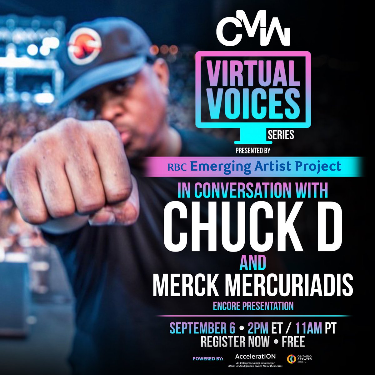 Virtual Voices returns on September 6th at 2PM ET with an Encore Presentation of Public Enemy's Chuck D, and Hipgnosis Songs Founder/CEO Merck Mercuriadis. Register now for FREE -> bit.ly/3q1twaV