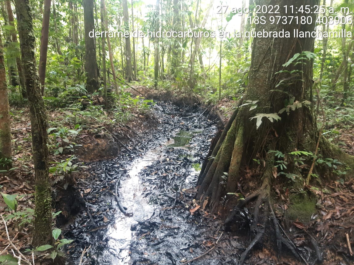 Ecocentristas's tweet photo. 🇵🇪 Nuevo derrame reportado en el #Lote192, en el norte de Loreto. Monitores ambientales de la comunidad kichwa 12 de Octubre informaron que el petróleo se va extendiendo 400 metros a lo largo de su territorio. La #OPIKAFPE exige atención inmediata de autoridades ambientales. https://t.co/T04Yz5glH9