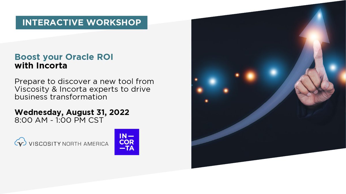 ViscosityNA's tweet photo. You don't want to miss our 3-hour hands-on "Boost Your Analytical ROI with Incorta" workshop on August 31.
Prepare to discover a new tool from @Incorta & @ViscosityNA experts to drive business transformation.
Register now! https://t.co/5JxenG9pgQ
#viscosityna #Incorta https://t.co/G2woPcCCY3