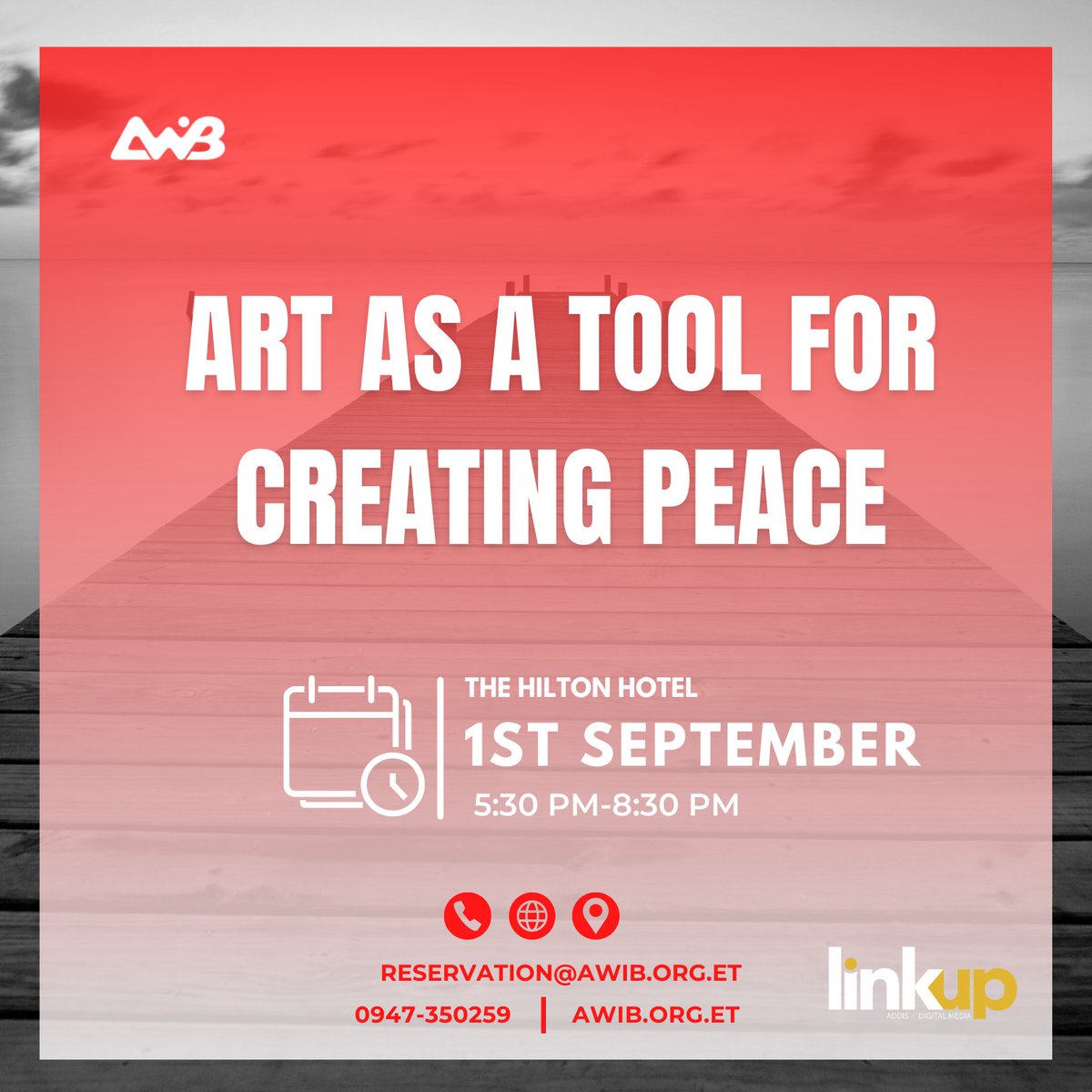 AWiBEthiopia's tweet photo. Join us on September 1st to discuss how we can use "art as a tool for creating peace" to our communities and the world.
For reservation: reservation@awib.org.et;
SMS at 0947-350259
For more information: https://t.co/gYIrFuL2xi
#AWiB #septemberevent #art #music #worldpeace https://t.co/s5QOF91dHQ