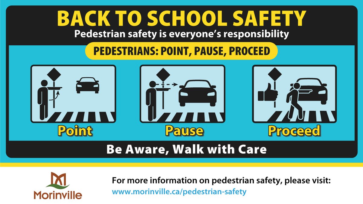 TownMorinville's tweet photo. Children return to school this week, please remember to walk and drive with care ⚠️. Pedestrian safety is everyone's responsibility. 

For information on pedestrian safety, please visit: https://t.co/zvhJXR7YHH https://t.co/bgjG05OvNF